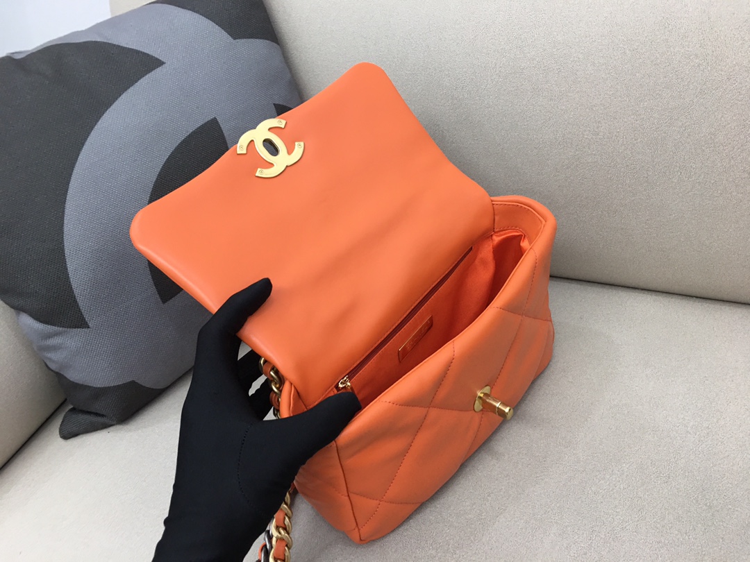 Lambskin 19 Handbag Flap Bag AS1160 Orange